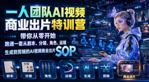 一人团队AI视频商业出片实战课：带你从零开始跑通一套从剧本、分镜、角色、运镜、生成到剪辑的AI视频商业出片SOP-大象聊项目