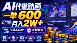 AI代做动画，一单600，0门槛月入2W+，日结不压款，长期稳定【揭秘】-大象聊项目