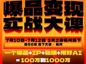 爆品变现实战大课，从爆品，到流量，到成交，一个爆品+IP+私域+用好AI=100W到1000W(7月10-12日)-大象聊项目