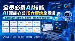 全员必备AI技能,AI赋能办公10大模块全景课,覆盖文档处理、内容创作、数据分析、智能体开发等核心场景-大象聊项目