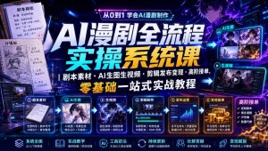AI漫剧全流程实操系统课|剧本素材・AI生图生视频・剪辑发布变现・高阶接单,零基础一站式实战教程-大象聊项目