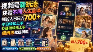 视频号新玩法体验不同人生副本,懂的人已日入700+,小白轻松上手,0基础轻松上手,保姆级教程拆解-大象聊项目