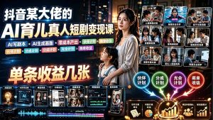 AI育儿真人短剧变现课:AI写剧本×AI生成画面×零成本产出×伙伴计划×分成计划×光合计划×商单收徒-大象聊项目