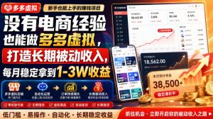 没有电商经验也能做多多虚拟,打造长期被动收入,每月稳定拿到1-3W收益【揭秘】-大象聊项目