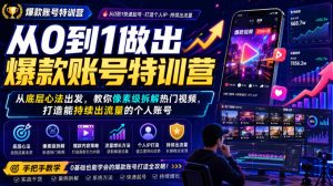从0到1做出爆款账号特训营,从底层心法出发,教你像素级拆解热门视频,打造能持续出流量的个人账号-大象聊项目