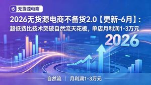 2026无货源电商不备货2.0【更新-7月】:超低费比技术突破自然流天花板,单店月利润1-3万元-大象聊项目