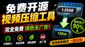 Github开源视频压缩瘦身工具,轻松压缩90%,并保持画质清晰,完全免费绿色无广告!VideoSlim-大象聊项目