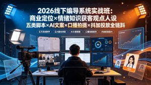 2026线下编导系统实战班:商业定位×情绪知识获客观点人设五类脚本×AI文案×口播拍摄×抖加投放全链路-大象聊项目