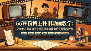 66W粉博主怀旧动画教学：文案配音剪映全套｜精选独家收徒商单完整实操教程-大象聊项目