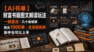【AI书单】财富书籍图文解读玩法,一键直出,几十条视频,跑出1000单,全流程拆解,新手也可以上手-大象聊项目