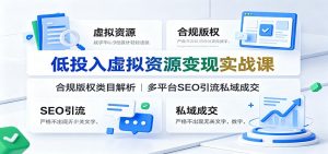 低投入虚拟资源变现实战课：合规版权类目解析，多平台SEO引流私域成交-大象聊项目