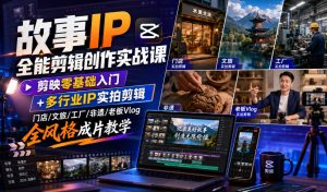 故事IP全能剪辑创作实战课|剪映零基础入门+多行业IP实拍剪辑,门店/文旅/工厂/非遗/老板Vlog全风格成片教学-大象聊项目