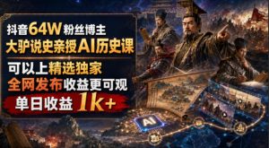 抖音64W粉丝博主大驴说史亲授AI历史课,可以上精选独家,全网发布收益更可观,单日收益1k+-大象聊项目