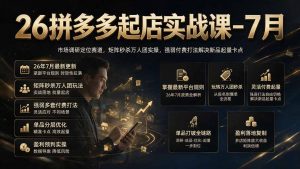 26拼多多起店实战课-7月|市场调研定位赛道,矩阵秒杀万人团实操,强弱付费打法解决新品起量卡点-大象聊项目