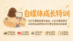 自媒体成长特训|主打不露脸轻量化副业,小红书爆款图文AI创作私域带货知识付费全套落地实操课-大象聊项目
