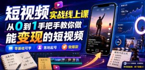 短视频实战线上课,从0到1手把手教你做能变现的短视频,零基础可学,落地起号做爆款-大象聊项目