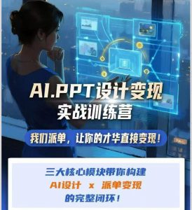 AI+PPT设计变现实战训练营，我们派单，让你的才华直接变现，三大核心模块带你构建Al设计x派单变现的完整闭环-大象聊项目