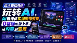 用大白话教你玩转AI,AI自媒体实操制作变现,0基础也能上手,从内容到变现-大象聊项目