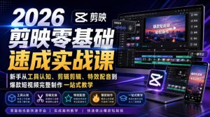 2026剪映零基础速成实战课|新手从工具认知、剪辑剪辑、特效配音到爆款短视频完整制作一站式教学-大象聊项目