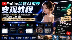 YouTube油管AI视频变现教程-更新:账号搭建×AI成片×去重限流解决方案×YPP变现×AI真人生成×人物一致性-大象聊项目