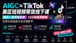 AIGC×TikTok美区短视频带货线下课;两天一夜完整回放,12小时高清视频收录头部操盘手全流程教学-大象聊项目