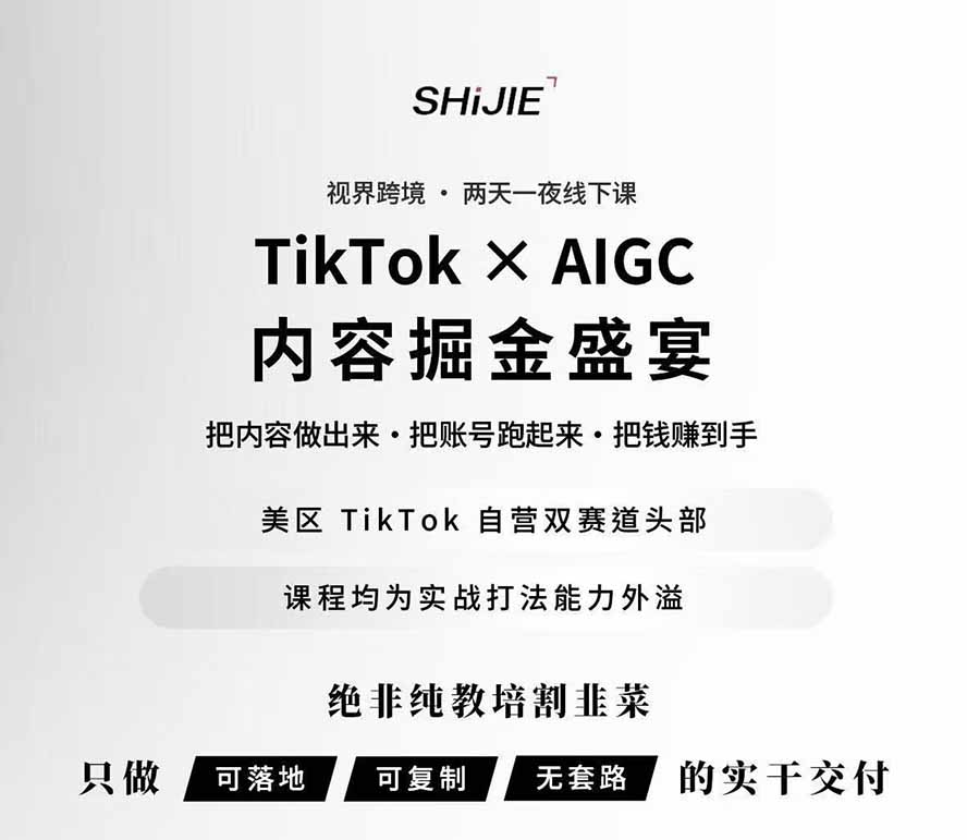 图片[1]-AIGC×TikTok美区短视频带货线下课；两天一夜完整回放，12小时高清视频收录头部操盘手全流程教学-大象聊项目
