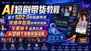 AI短剧带货教程，基于SD2.0的短剧带货，完播率超高的带货视频，无需抽卡品质拉满，从0到1完整实操流程-大象聊项目