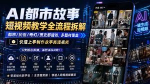 AI都市故事短视频教学全流程拆解;都市/民俗/奇幻/历史都能做多题材覆盖,快速上手制作故事类短视频-大象聊项目