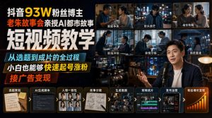 抖音93W粉丝博主老朱故事会亲授AI都市故事短视频教学，从选题到成片的全过程，小白也能够快速起号涨粉接广告变现-大象聊项目