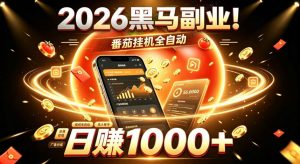 2026黑马副业！番茄挂G全自动日入1000+，操作最简单、门槛最低的线上轻资产项目【揭秘】-大象聊项目