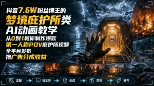 抖音7.6W粉丝博主的梦境庇护所类AI动画教学,从0到1教你制作爆款第一人称POV庇护所视频,全平台发布撸广告分成收益-大象聊项目