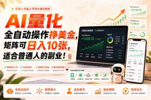 AI量化全自动操作挣美金，矩阵可日入10张，适合普通人的副业！【揭秘】-大象聊项目