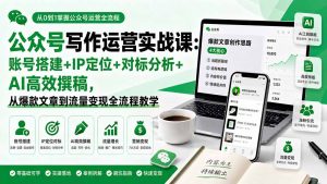 公众号写作运营实战课：账号搭建+IP定位+对标分析+AI高效撰稿，从爆款文章到流量变现全流程教学-大象聊项目