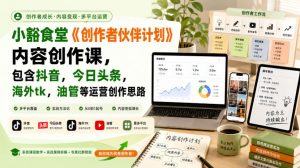 小豁食堂《创作者伙伴计划》内容创作课，包含抖音，今日头条，海外tk，油管等运营创作思路-大象聊项目