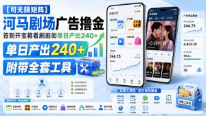 【可无限矩阵】河马剧场广告撸金,签到开宝箱看剧逛街单日产出240+,附带全套工具【揭秘】-大象聊项目