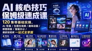 AI核心技巧保姆级速成课|120集零基础实操,AI写真/生图生视频/趣味动画/修图排版/智能办公/爆款短视频一站式全掌握(更新)-大象聊项目