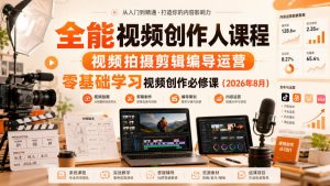 全能视频创作人课程，视频拍摄剪辑编导运营，零基础学习视频创作必修课(2026年8月)-大象聊项目