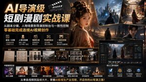 AI导演级短剧漫剧实战课：从剧本分镜、人物场景到导演控制台与一致性控制，零基础完成连续AI视频创作 (更新-大象聊项目