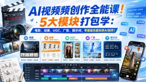AI视频频创作全能课！5大模块打包学：电影、动画、UGC、广告、提示词，零基础也能玩转AI创作！【原创双语字幕】-大象聊项目