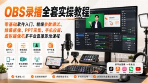OBS录播全套实操教程｜零基础软件入门、精细参数调试、绿幕抠像、手机投屏、虚拟摄像机多平台直播落地课程-大象聊项目