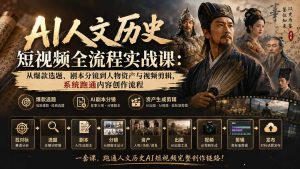 AI人文历史短视频全流程实战课：从爆款选题、剧本分镜到人物资产与视频剪辑，系统跑通内容创作流程-大象聊项目