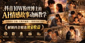 抖音10W粉丝博主的AI情感故事动画教学,灵感剧本‑分镜‑人物声画统一‑剪辑封面全流程,解锁抖音精选独家收益-大象聊项目