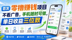 首发零撸賺钱项目，不看广告，手机随时可做，单日收益三位数【揭秘】-大象聊项目