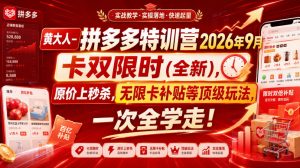 黄大人-拼多多特训营2026年9月,卡双限时(全新),原价上秒杀,无限卡补贴等顶级玩法,一次全学走!-大象聊项目