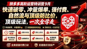 拼多多高阶运营特训营9月:快速破零、冲量爆单、强付费、自然流与顶级防比价, 顶级玩法,一次全学走-大象聊项目