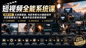 短视频全能系统课-更新8月233集：从拍摄基础、电影审美与AI辅助创作到剪辑调色灯光，跑通作品完整制作链路-大象聊项目