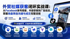 外贸社媒获客闭环实战课：从Facebook账号搭建、内容获客到广告投流，掌握询盘筛选沟通与成交完整流程-大象聊项目