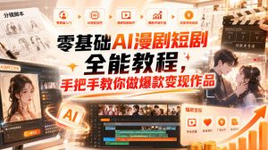 零基础AI漫剧短剧全能教程，从AI智能体搭建、文案脚本分镜、多平台AI生视频、剪映精修，覆盖全题材创作，手把手教你做爆款变现作品-大象聊项目