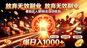 放弃无效副业，番茄达人解锁全自动收益，日入1k+，门槛最低的线上轻资产项目【揭秘】-大象聊项目