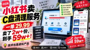 小红书卖C盘清理服务,一单29.99,卖了2w+份,技术也是虚拟产品-大象聊项目